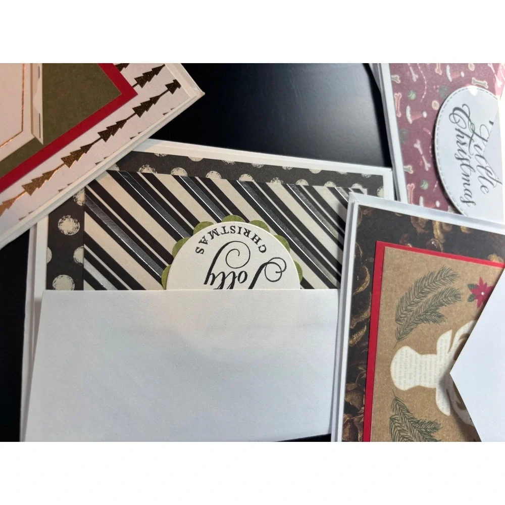 17 Handmade Christmas Holiday Cards Assorted Designs Glitter Plaid Humorous Set